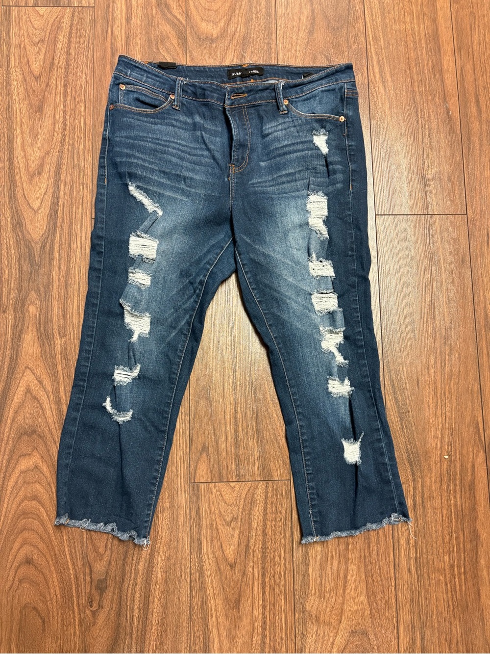 Almost Famous Dark Blue Distressed Cropped Jeans